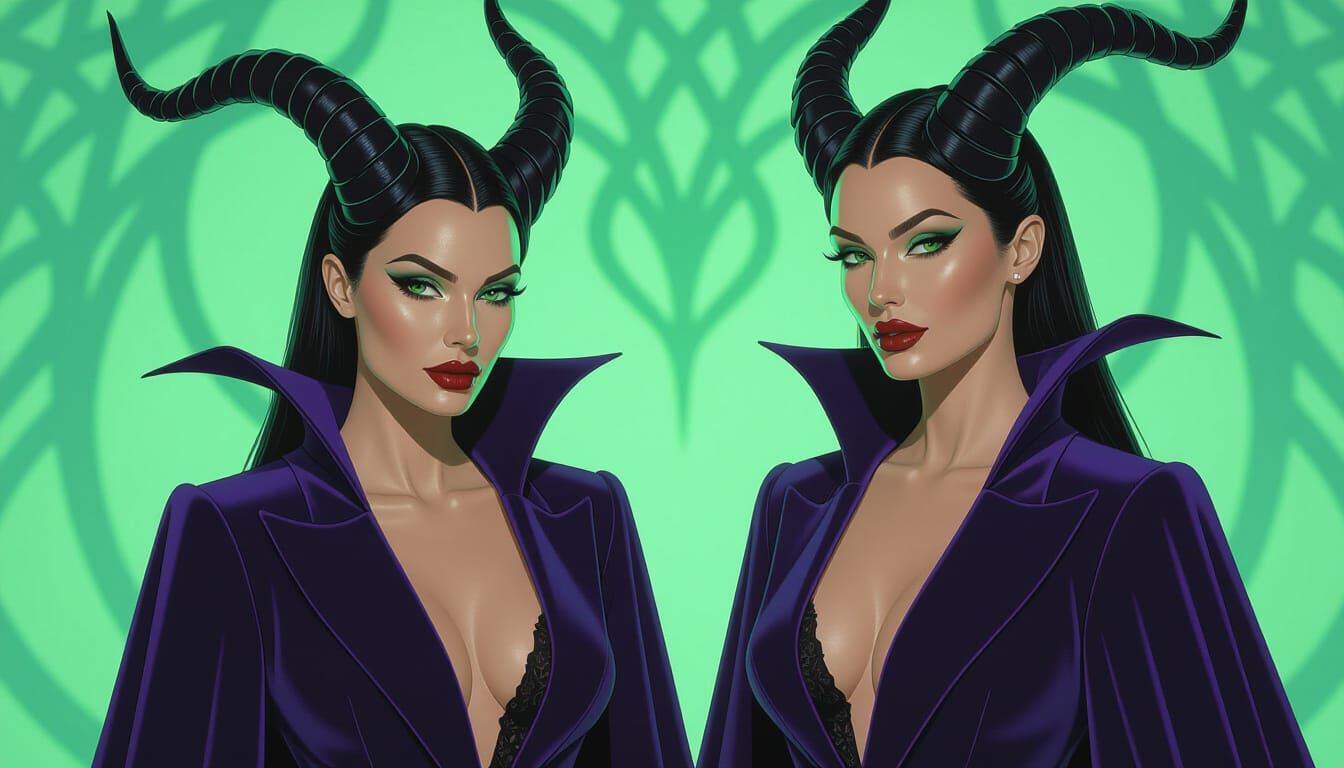 Maleficent With Horns Lit By Green Screen Glow