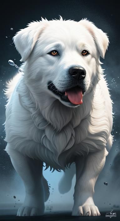Hyperrealistic White Dog Portrait in Splash Art Style