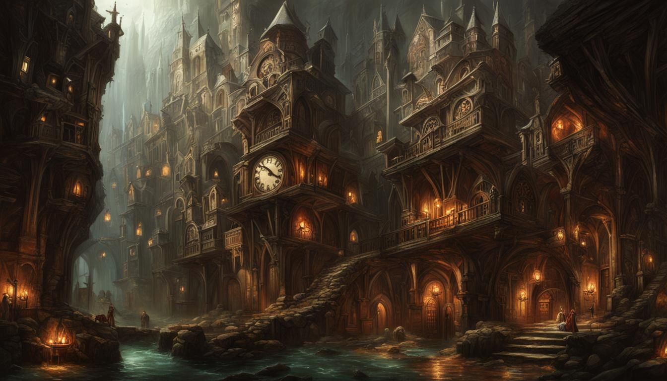 Detailed Subterranean Medieval City in Gothic Steampunk Styl...