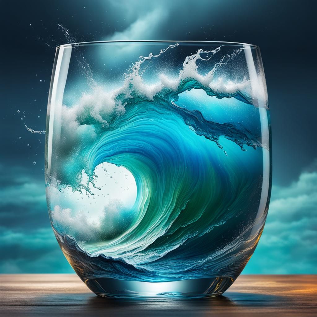 Stormy Sea in Glass: Hyperrealistic Splash Art