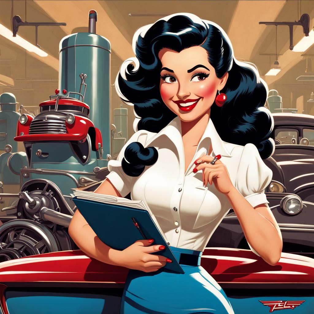 1940s Pin-Up Latina Tesla Worker in Disney Style