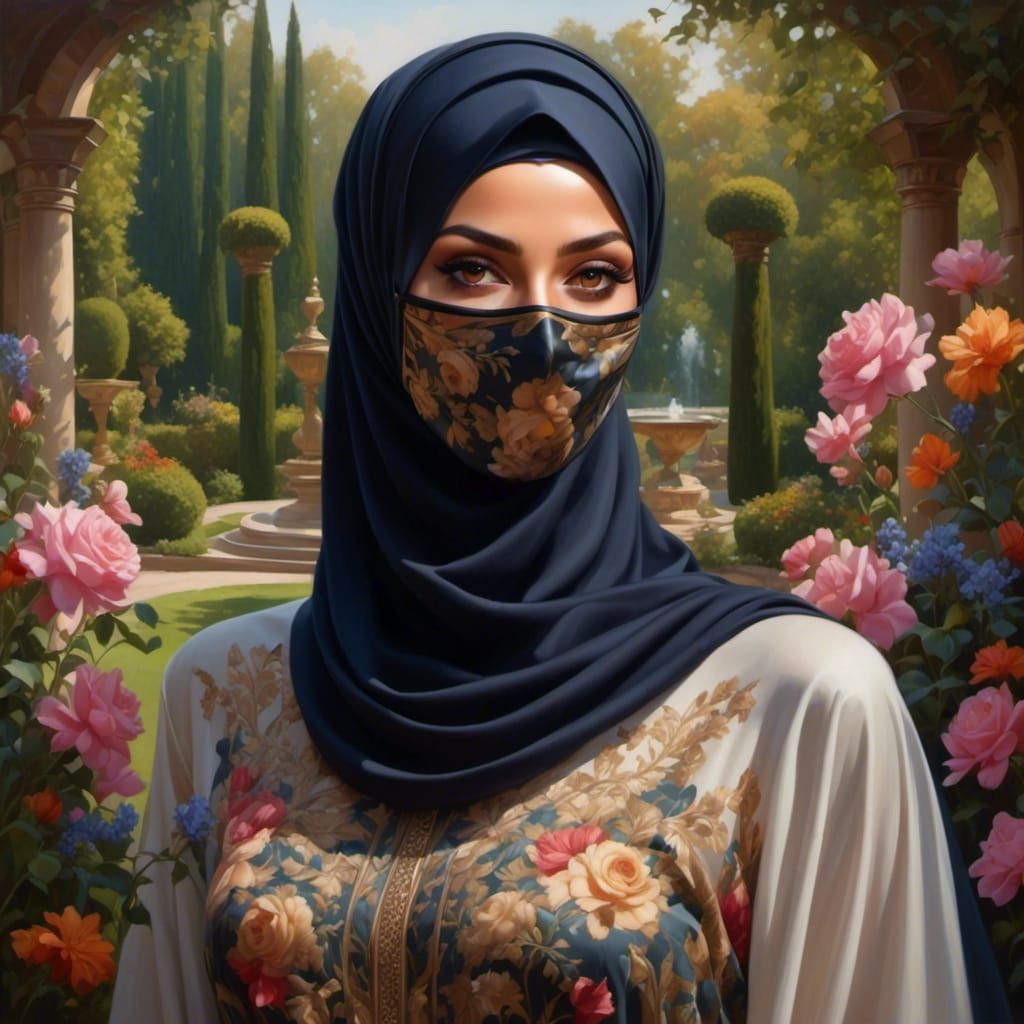 Beautiful Niqabi Woman in Mystic Garden Portrait