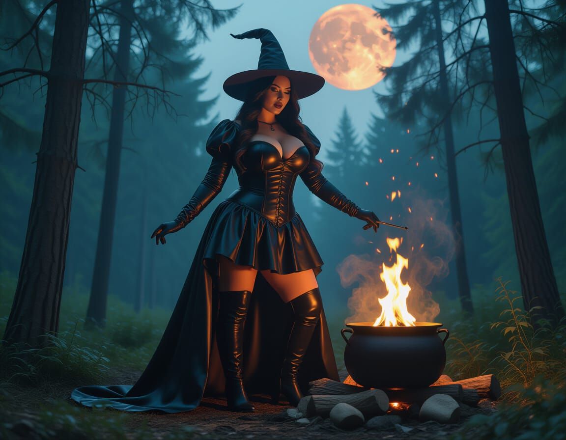 Plus Size Witch Conjures Magic Under Blood Moon