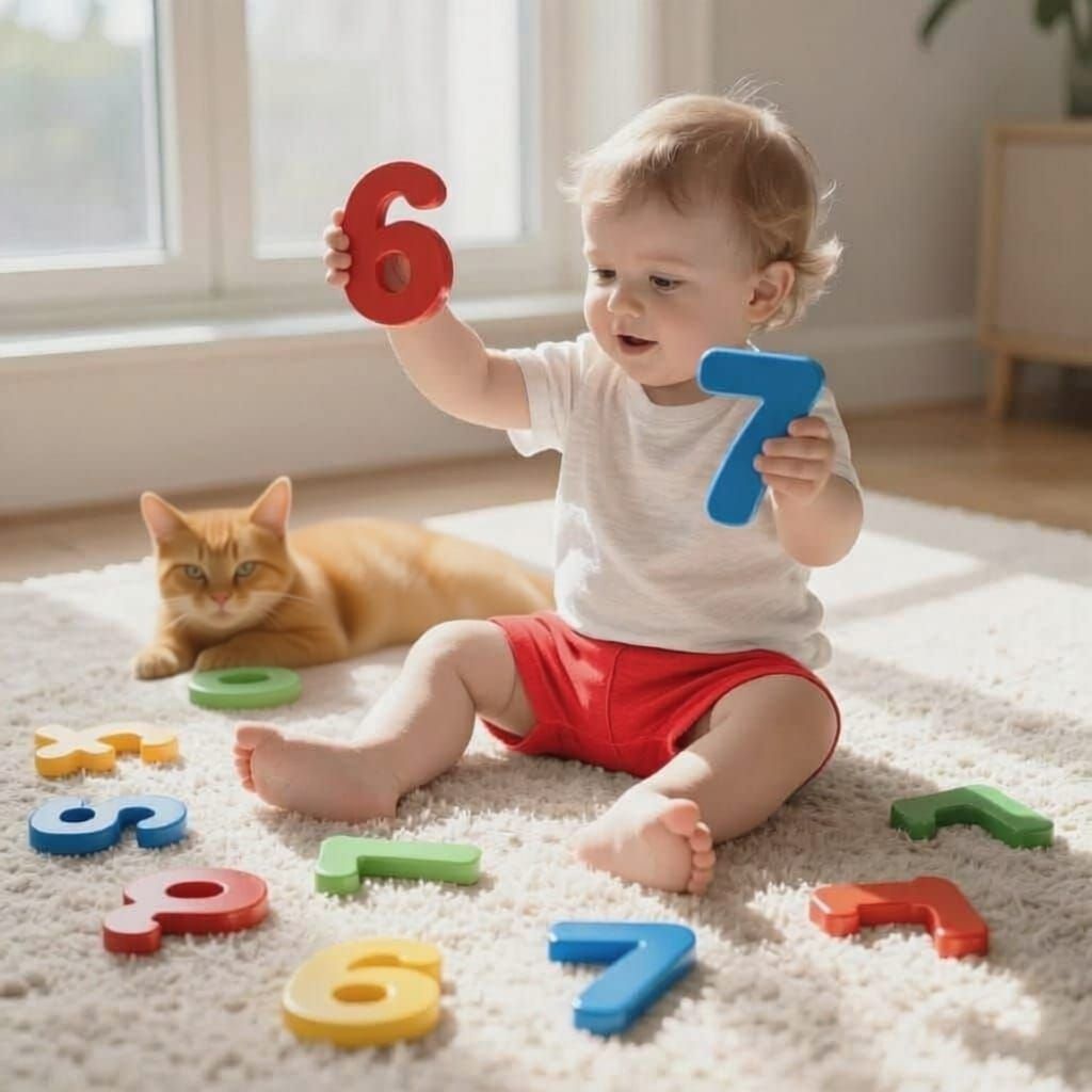 Cute Toddler Plays With Numbers