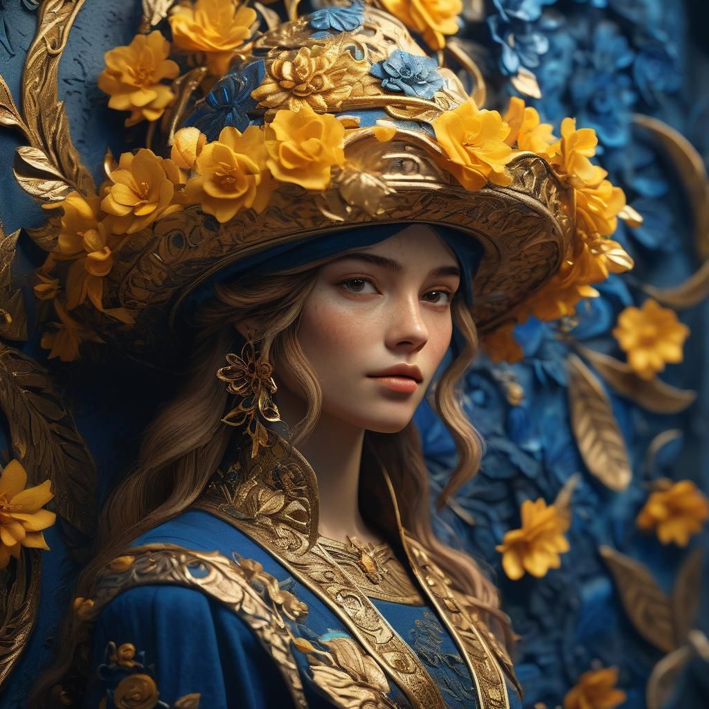 Woman in Floral Hat: Fantasy Concept Art
