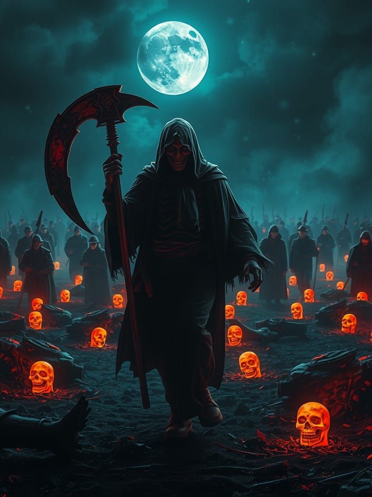 Grim Reaper Collecting Souls on Battlefield