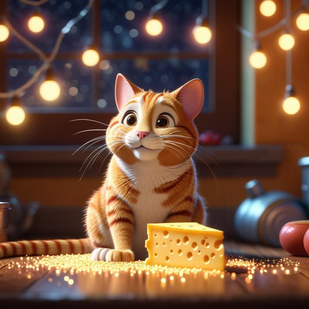 Ginger Tabby and Mouse in Pixar Style