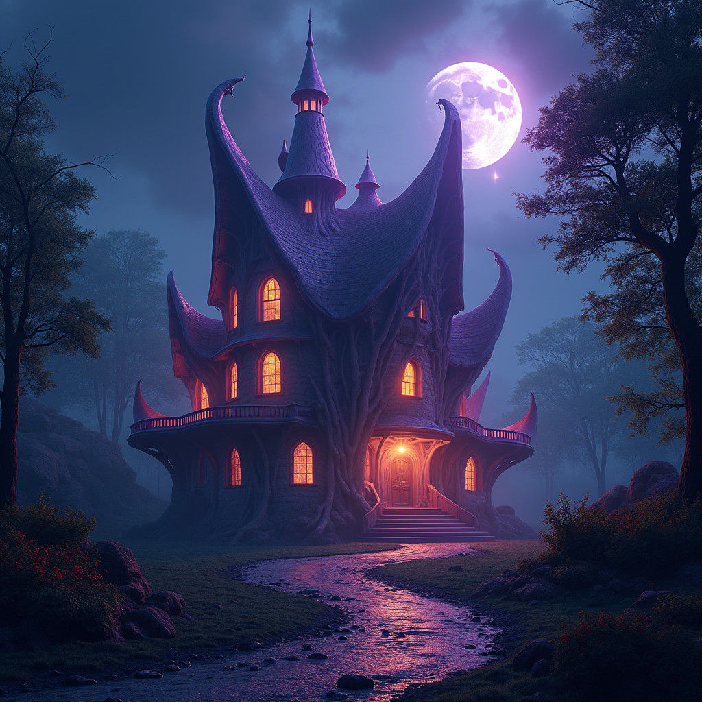 Eerie House with Pulsing Aura in Surreal Style