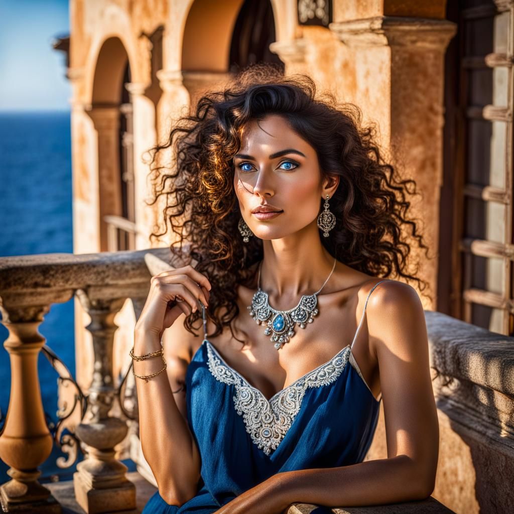 Mediterranean Beauty with Coffee, Impressionistic Style
