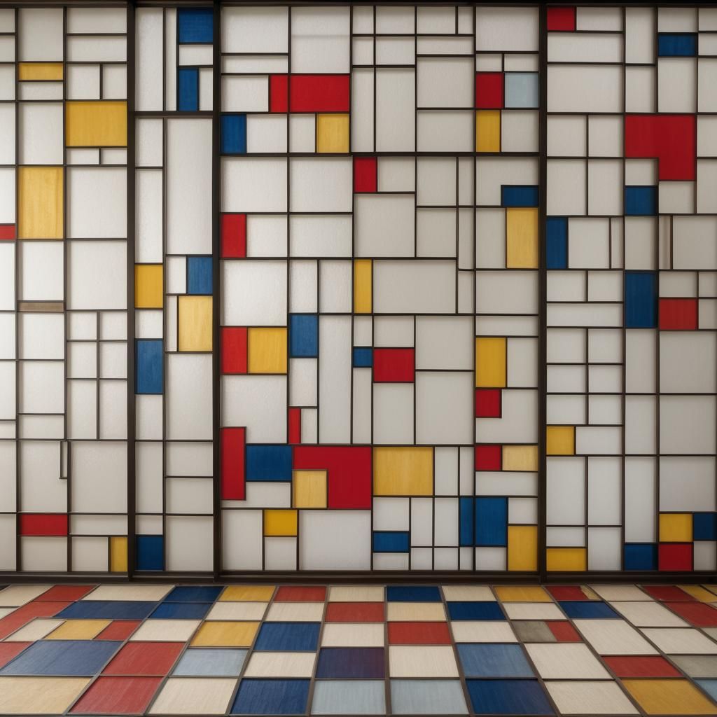 Japanese Living Space in Mondrian Style