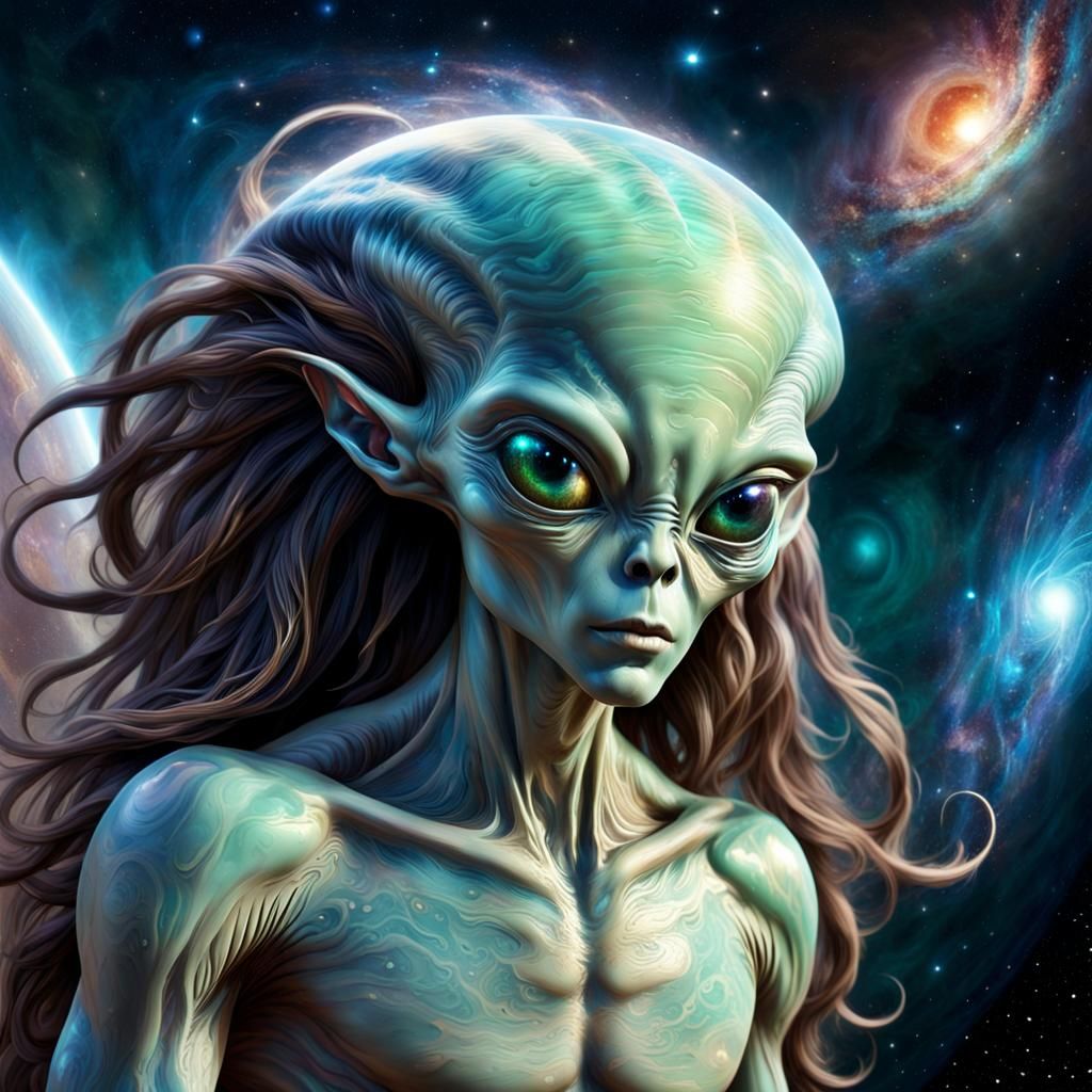 Beautiful Alien with Star Crown and Radiant Wings
