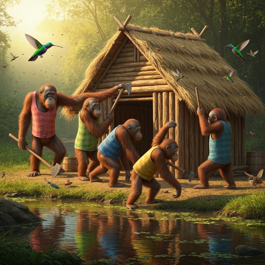 Orangutans Build Hut in Sun-Dappled Forest