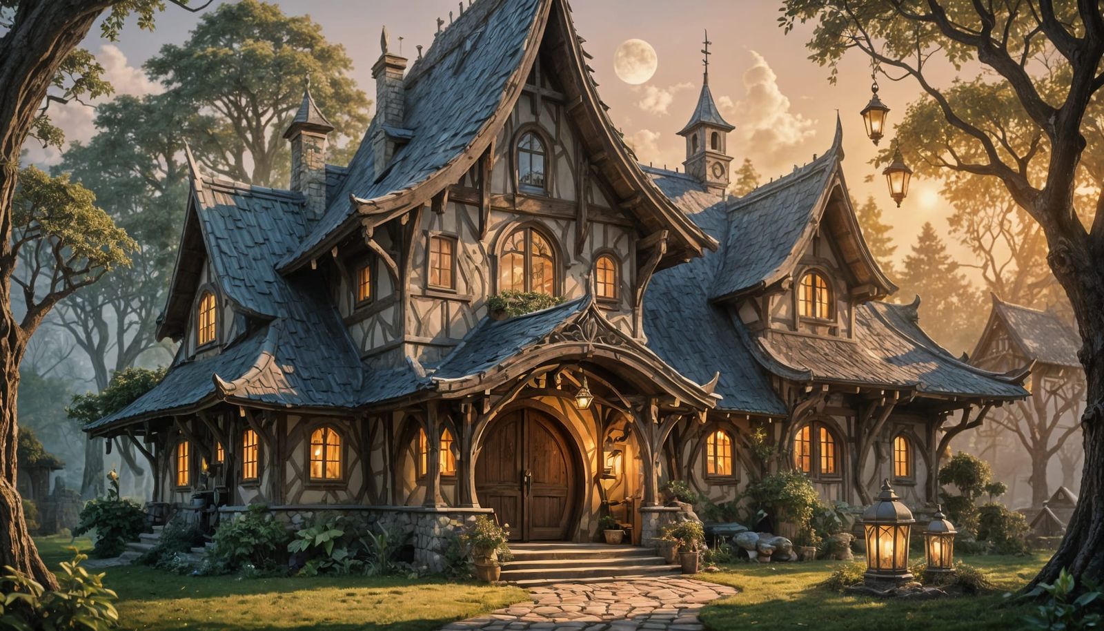 Elven Mercedes in Front of a Whimsical Cottage