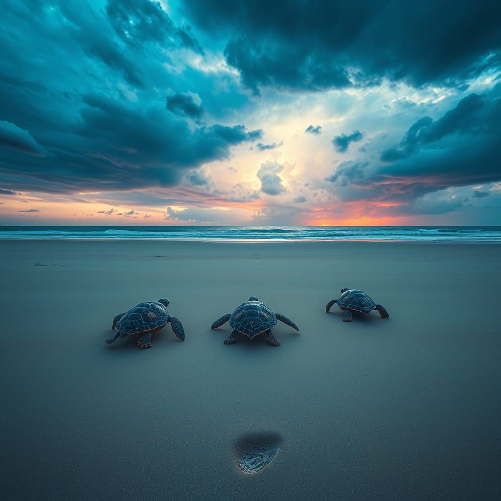 Turtles Journey to the Ocean: Digital Art