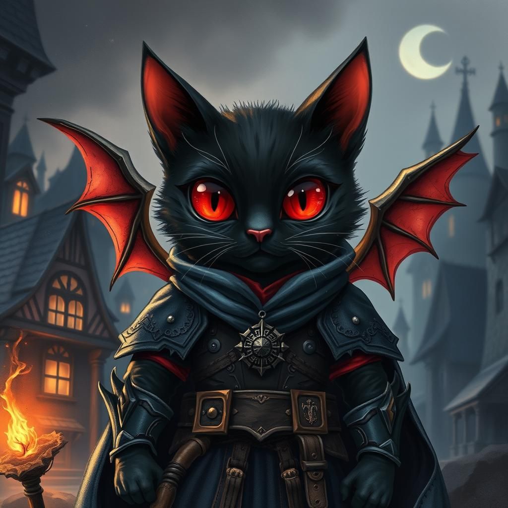 Cute Demon Cat Sorcerer in Hellscape