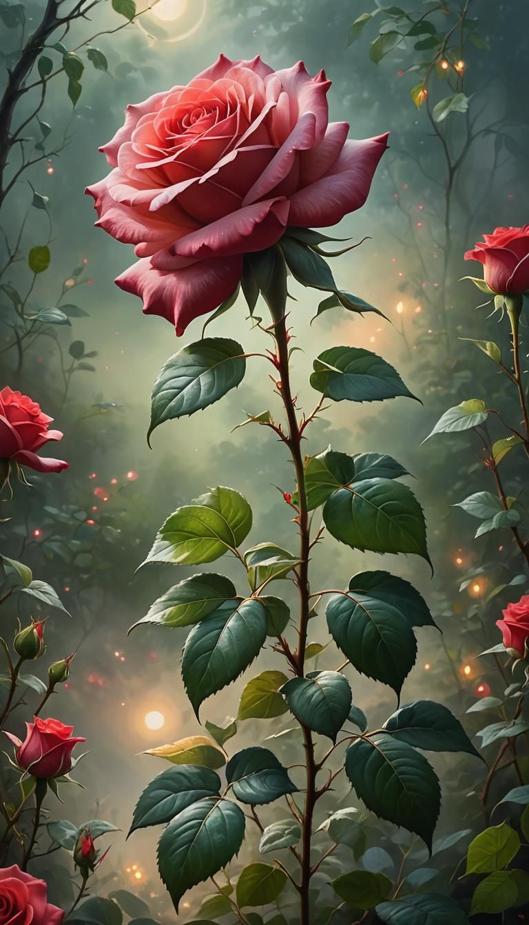 Ethereal Red Rose in Victorian Style Painting