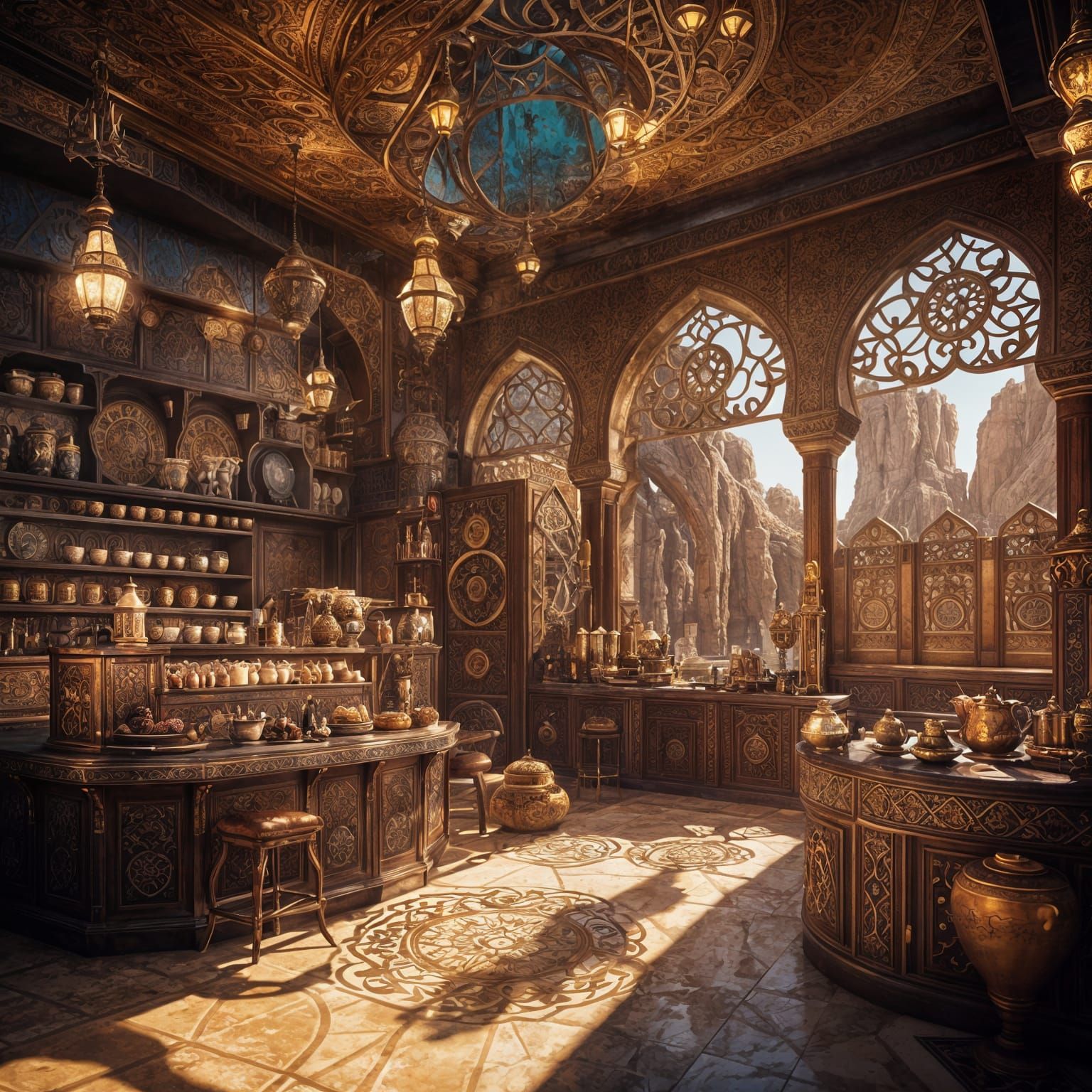 Detailed Arabian Coffee Shop Concept Art