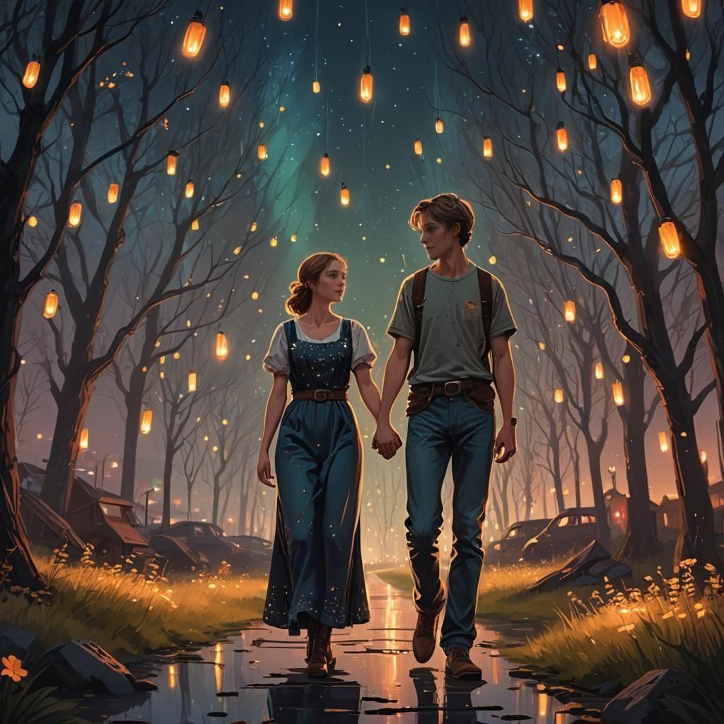 Lovers Embrace in Fantasy Art Style