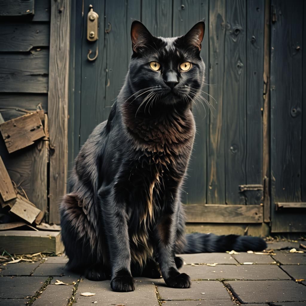 Dramatic Cinematic Portrait of a Muscular Black Cat