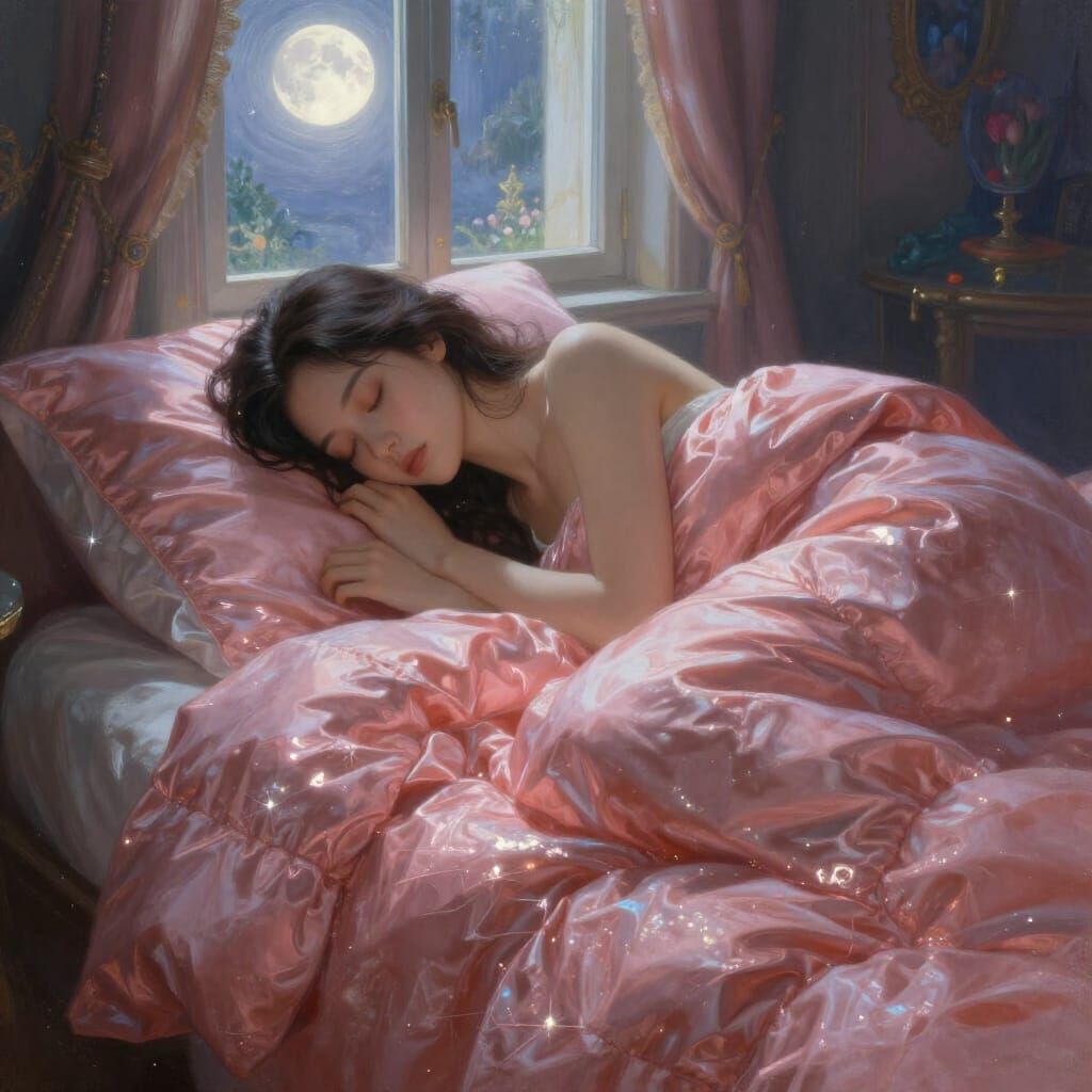 Peaceful Woman Sleeping in Ethereal Moonlight