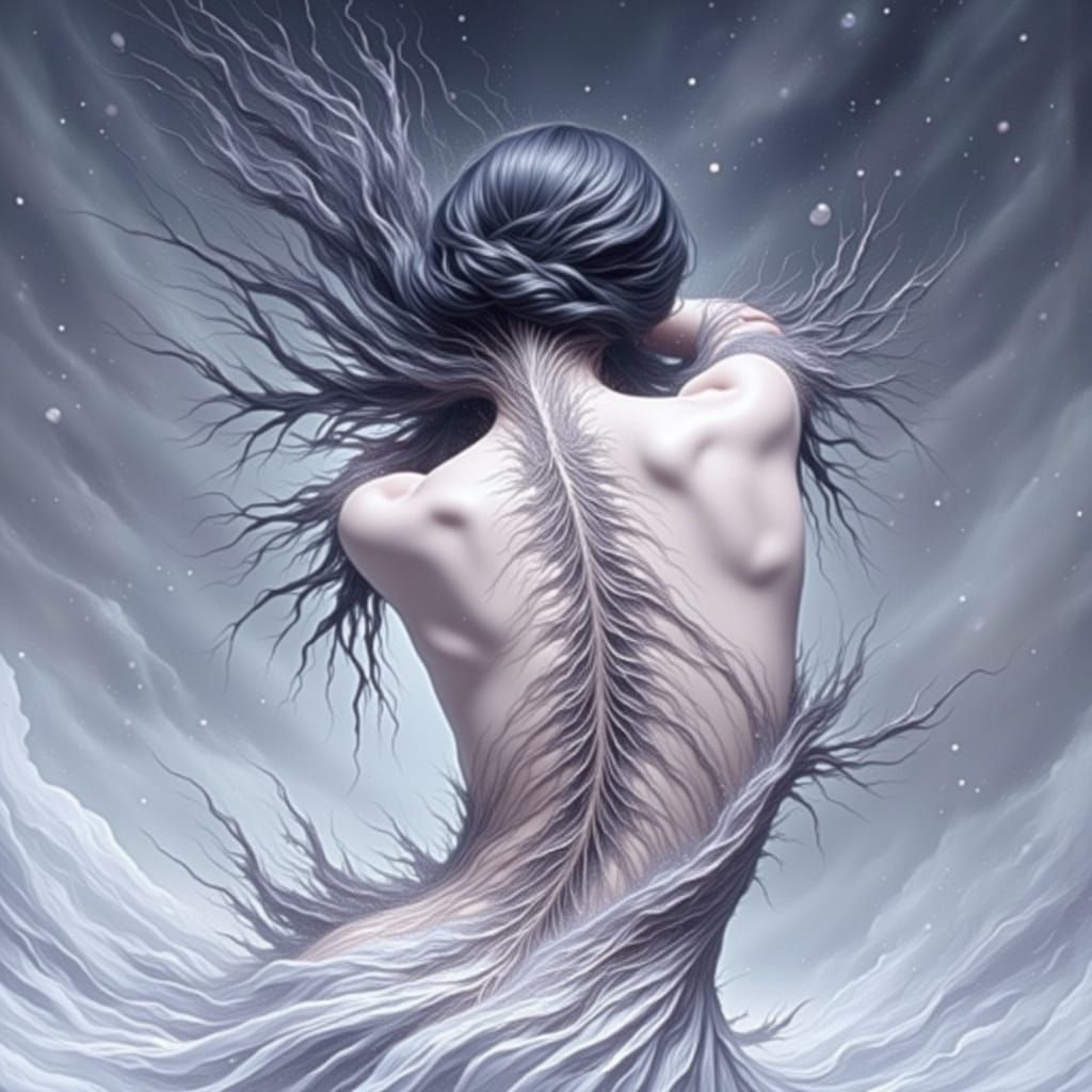 Emotional Stitchwork: Woman Mending Spine with Gold