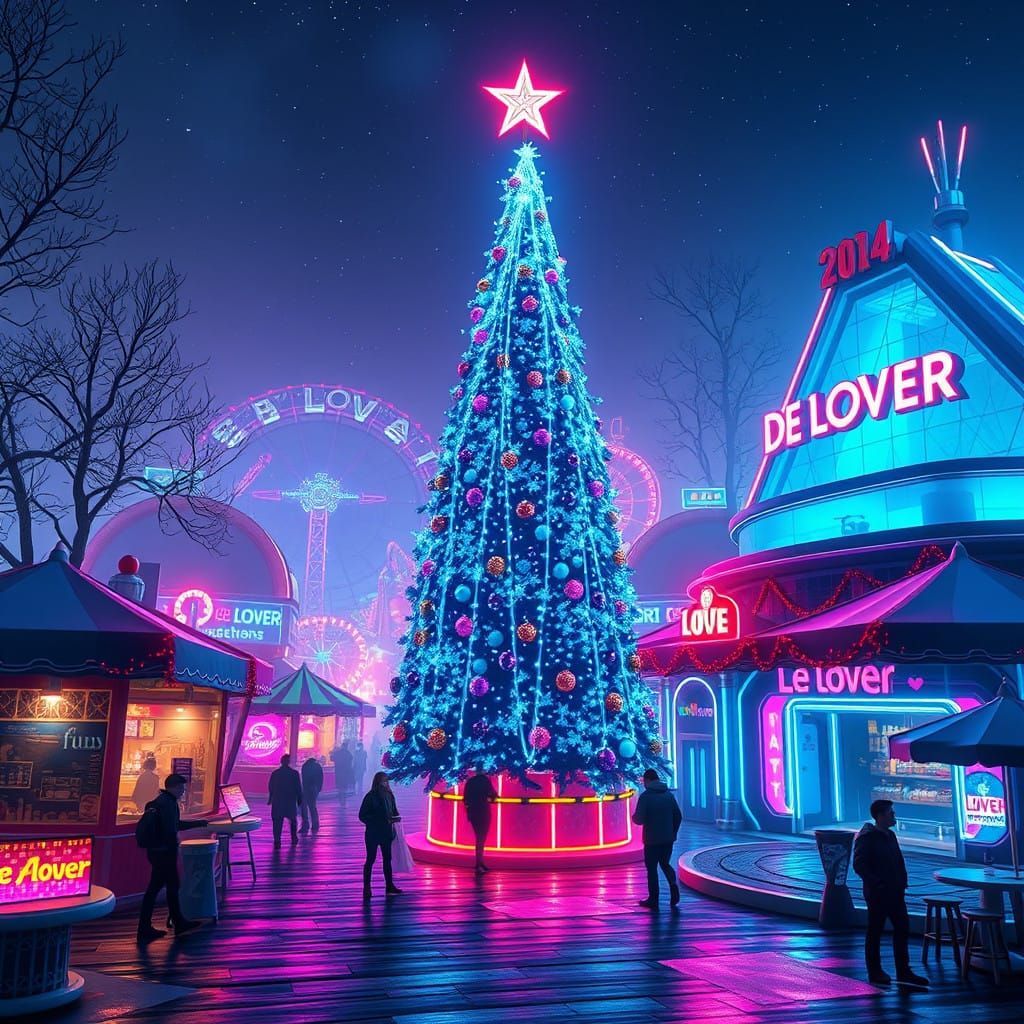 Glowing Christmas Tree Shines at Futuristic Village Party in...