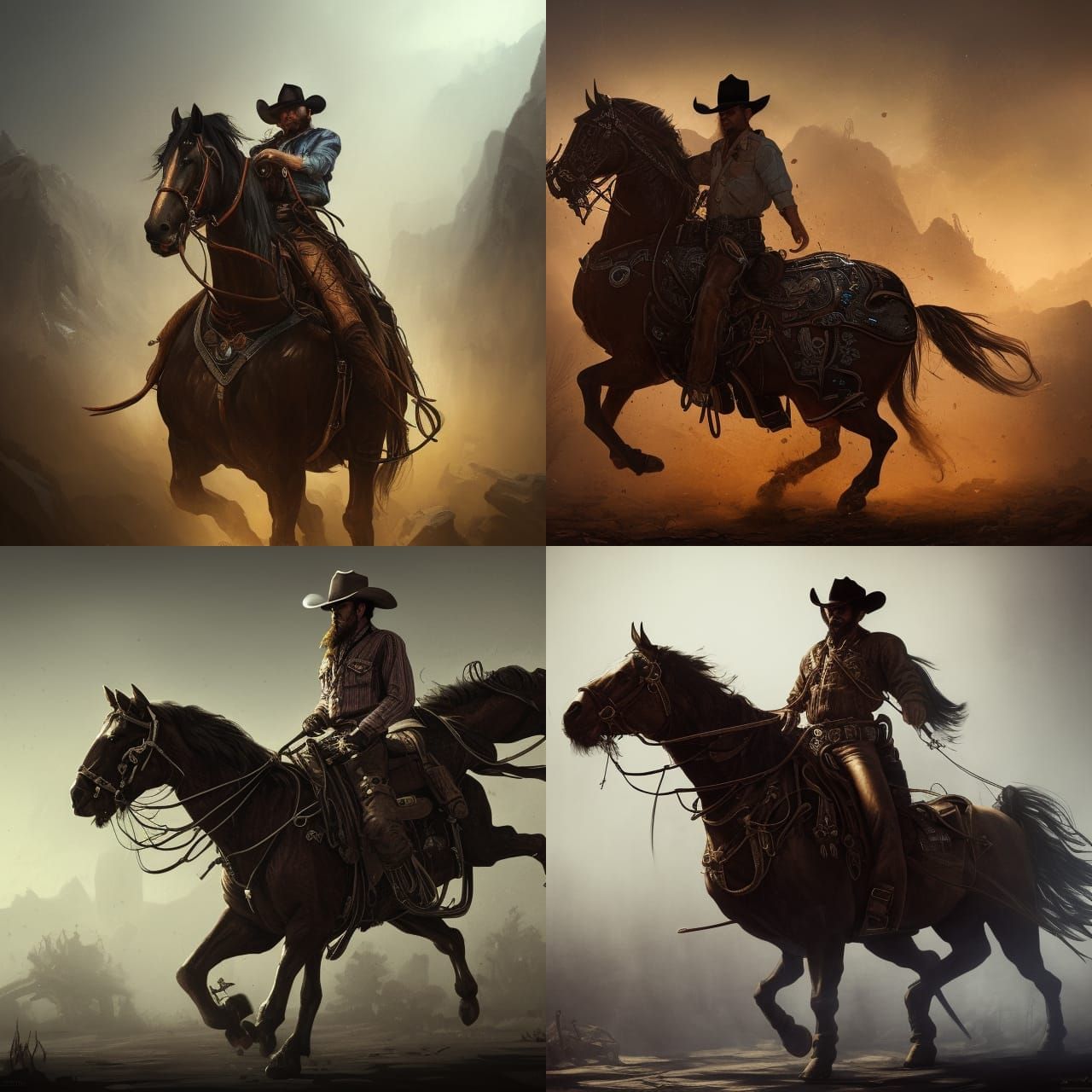 Cowboy Rides Steel Horse: Dark Fantasy Art