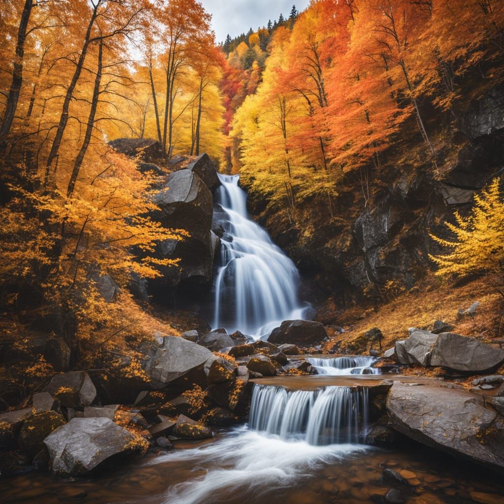 a waterfall in the mountains during autumn 36