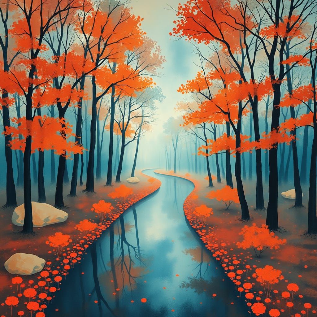 Dreamlike Forest Pathway in Whimsical Hues