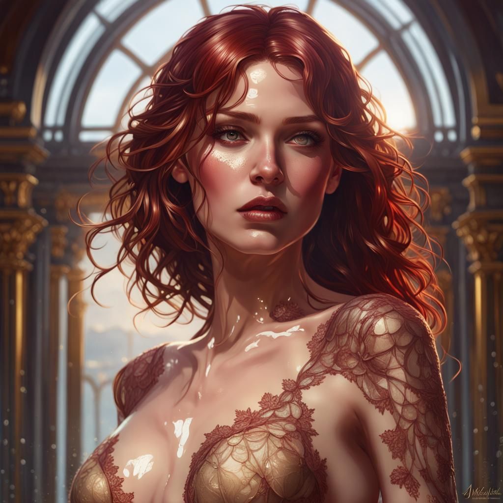 Breathtaking Red-Haired Woman in Artful Lace