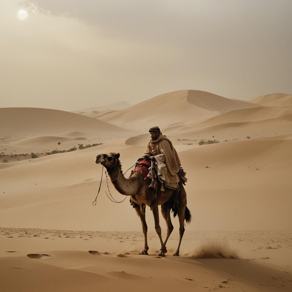 Al-Qadim Desert Scout in Sandstorm: Cinematic Film Still