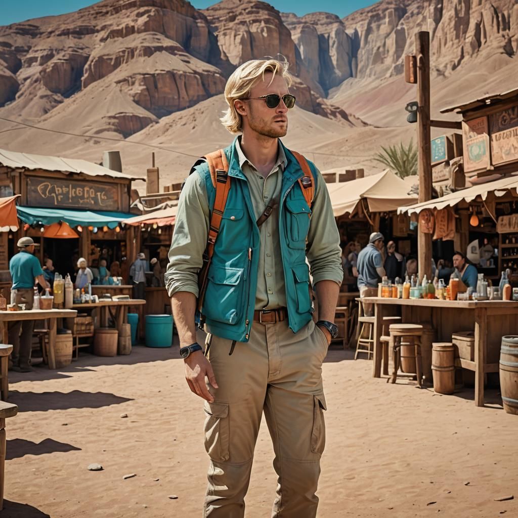 Desert Marketplace: Man with Utility Vest, Matte Painting