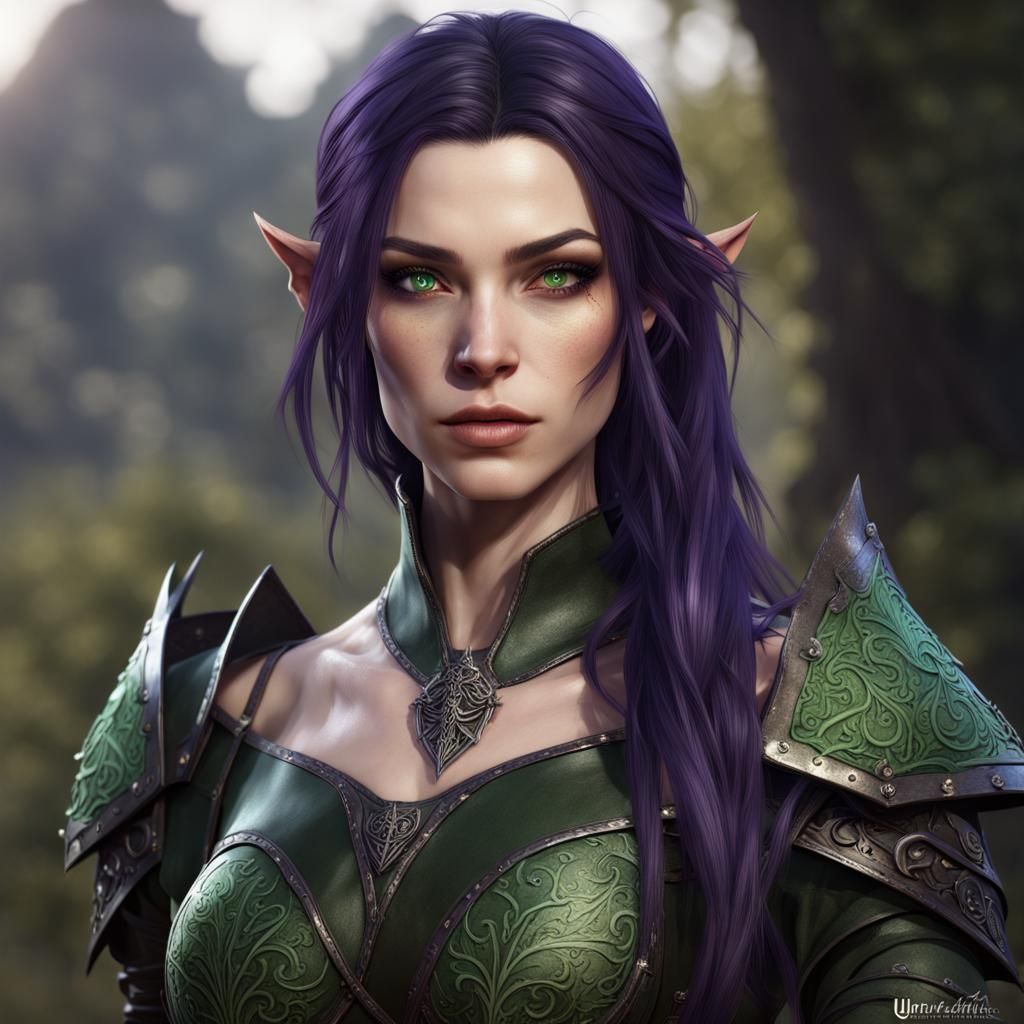 Half-Elf Warlock in Detailed Matte Painting Style