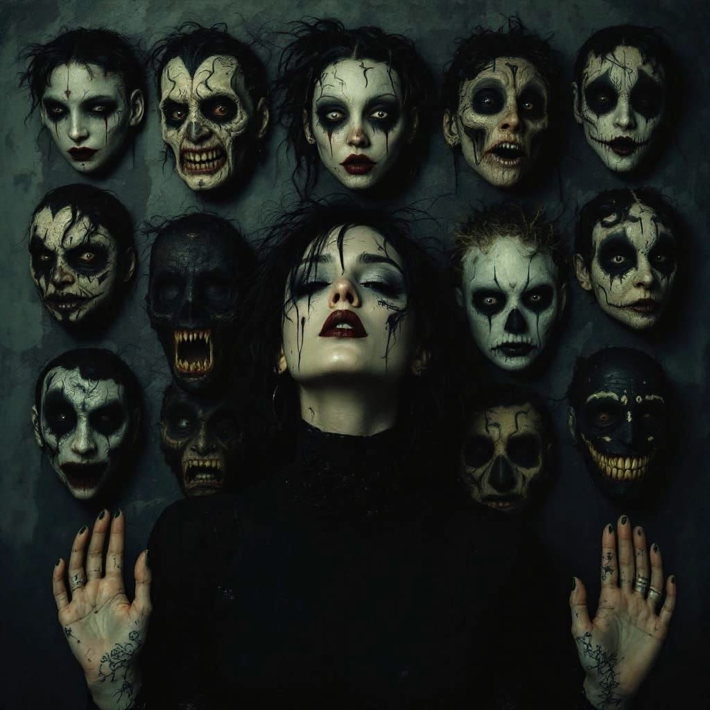 Dark Goth Woman Choosing Faces