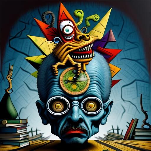 Disturbing Zombie Librarian in Art Brut Style