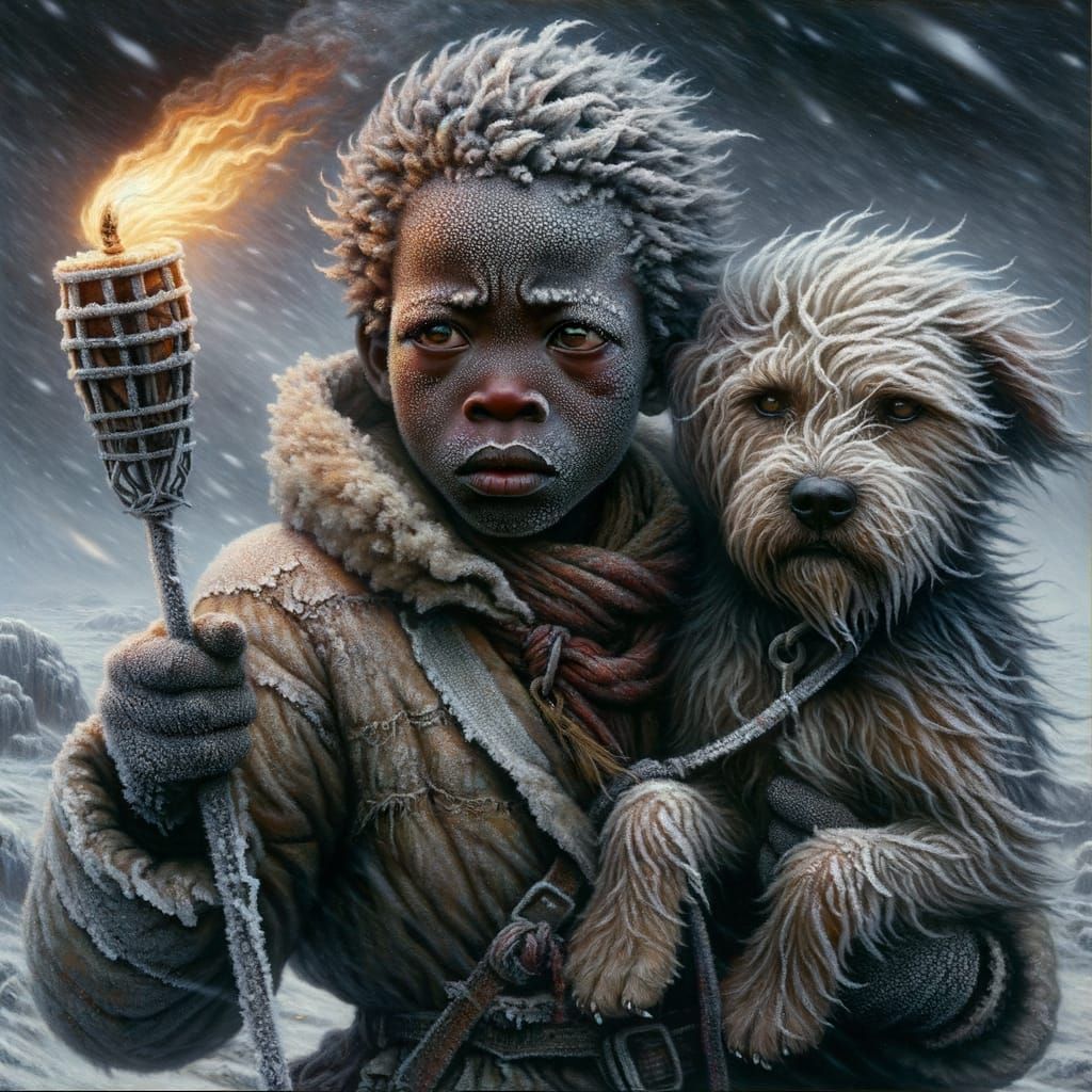 Resilience: Boy and Dog in Frozen Wilderness