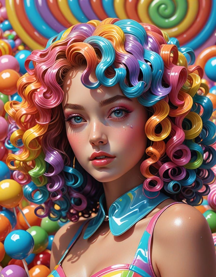 Candy Art Supermodel with Curly Hair in 3D