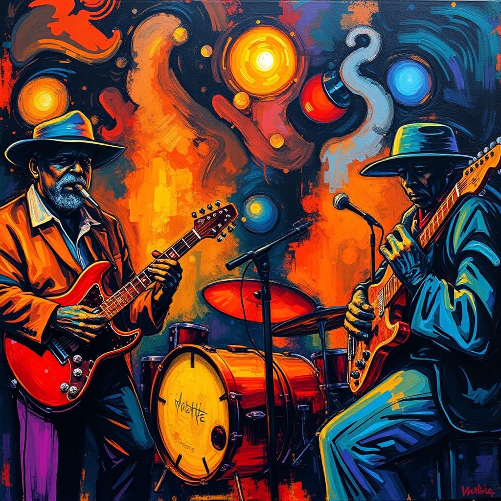 Blues Musicians in Expressive Impasto Gouache