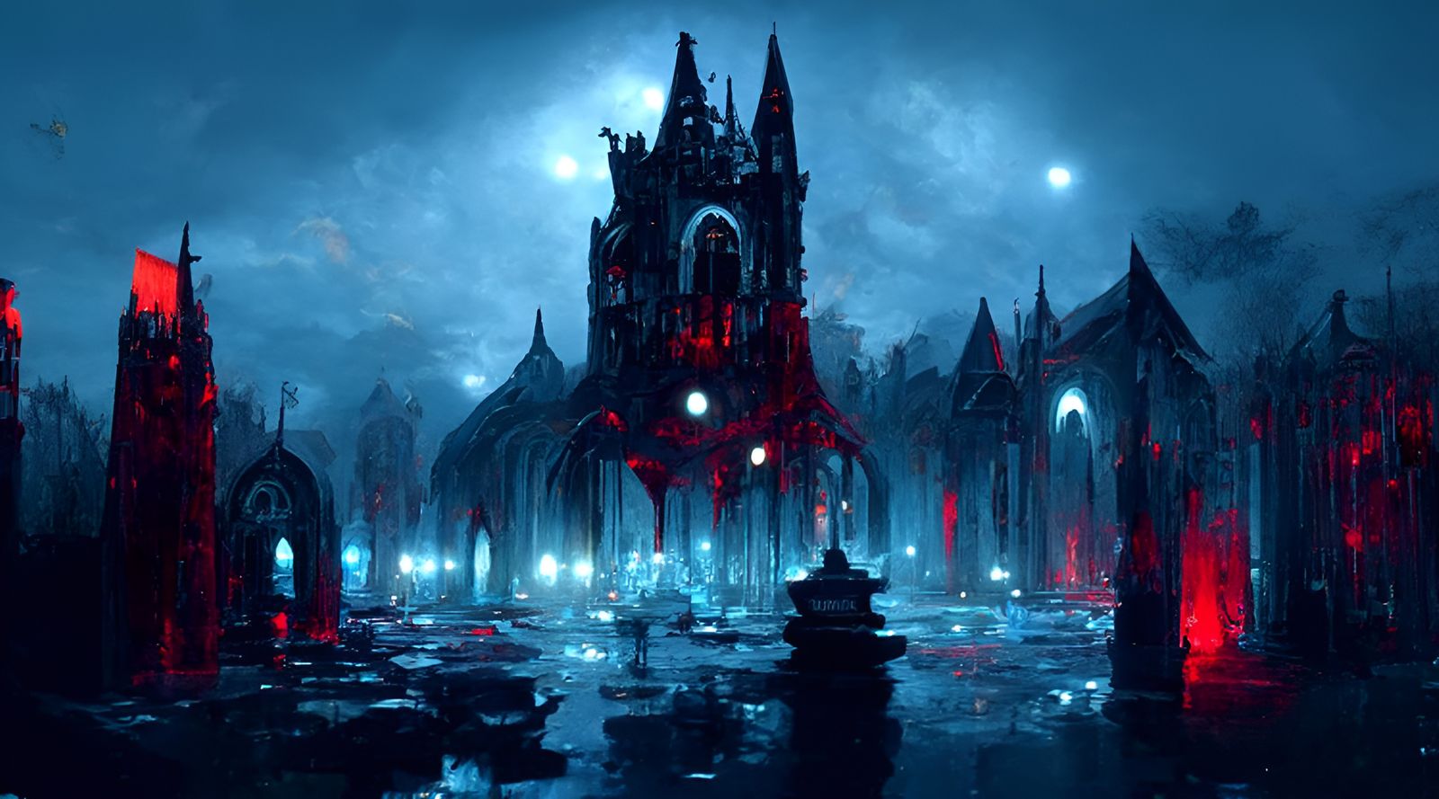 Sinister Vampire Cathedral at Night: Digital Concept Art