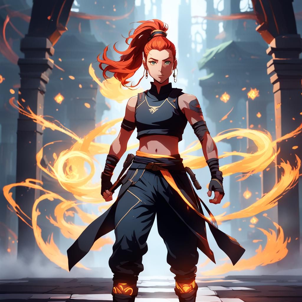 Fiery Haired RPG Character Ready for Action