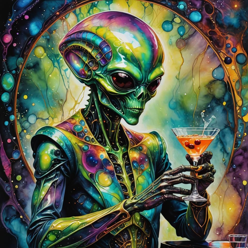 Alien Sipping Martini in Triadic Colors
