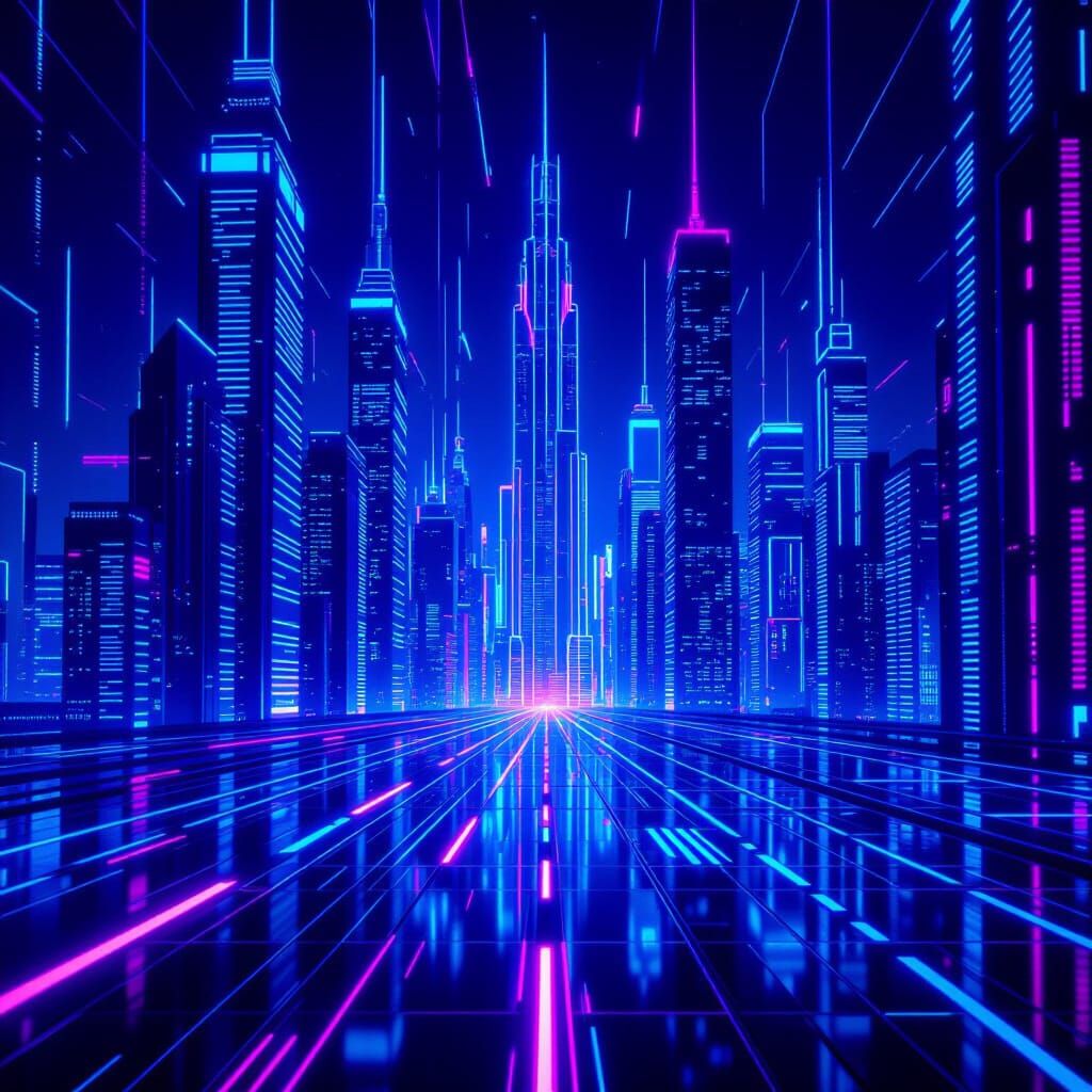 Futuristic Cityscape in Neon Black Light
