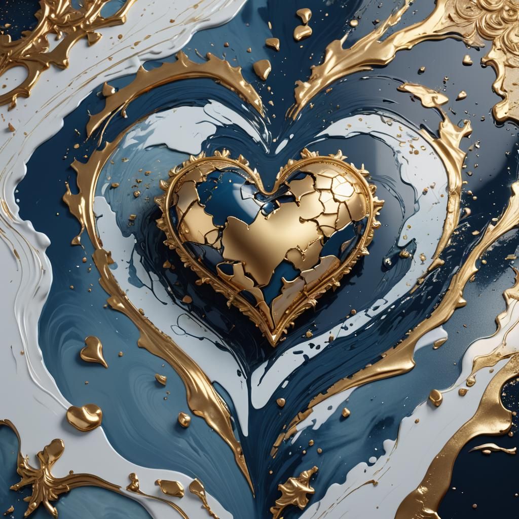 Shattered Gold Heart Concept Art in 8k