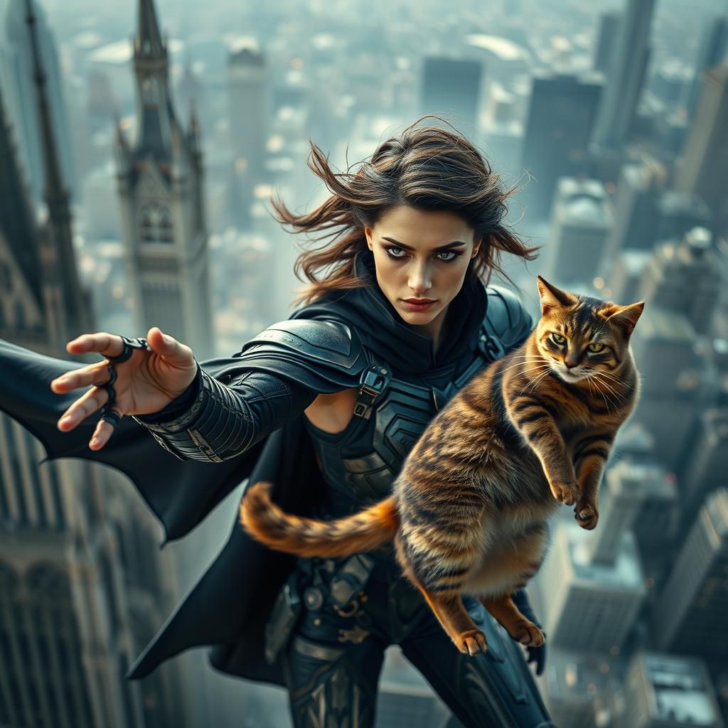 Superhero Supermodel Rescues Cat in Neo Gothic City