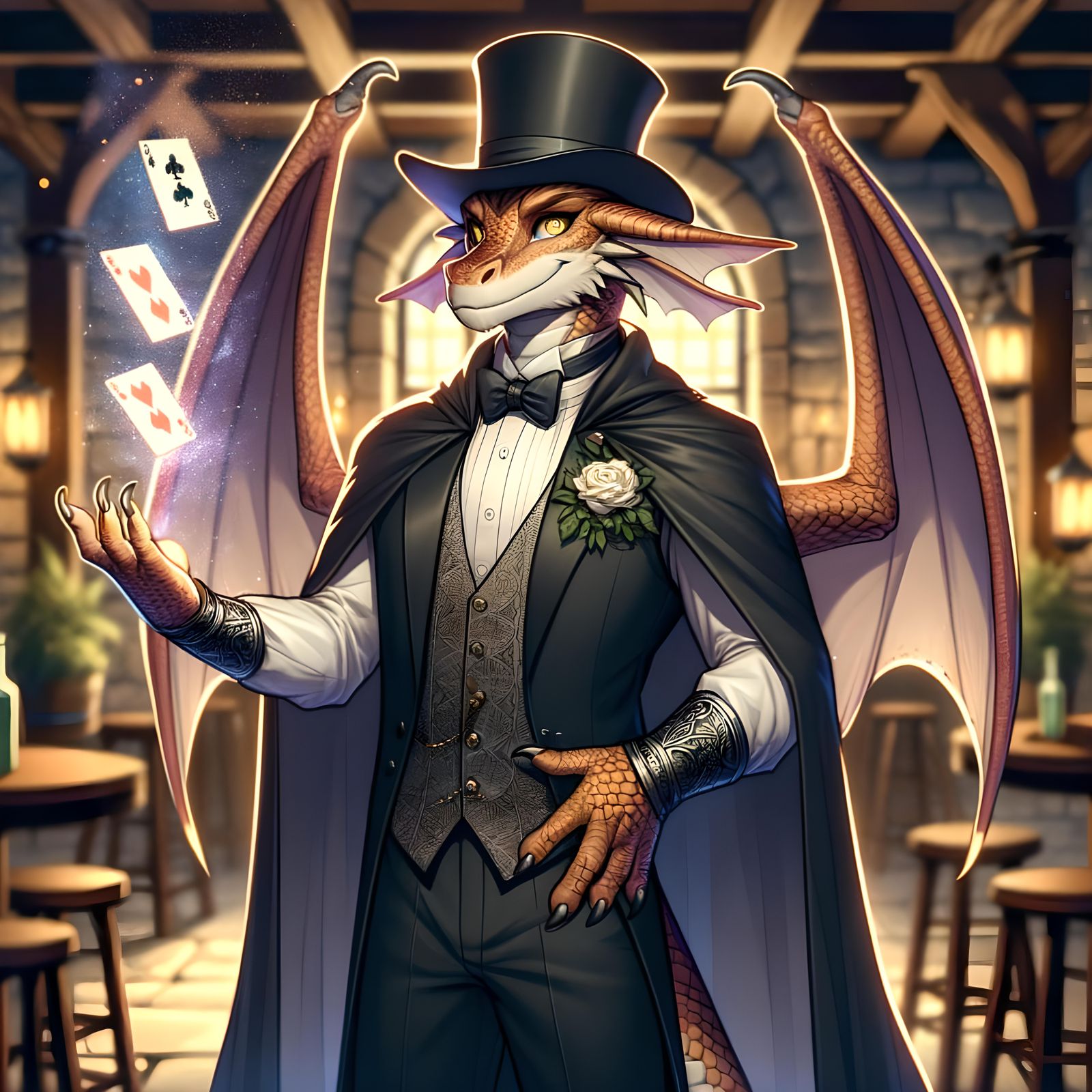 Dragon Illusionist Performs Magic in Fantasy Tavern