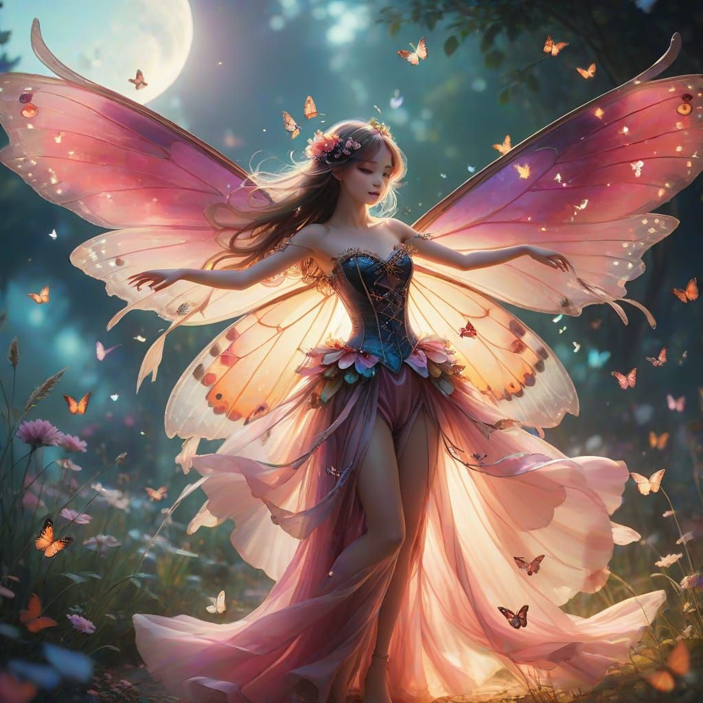 Elegant Fairy Dancing with Velvet Dress and Wings