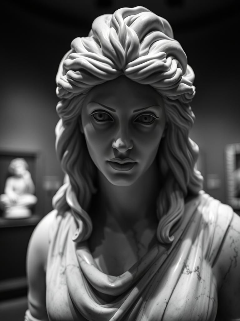 Handcarved Marble Goddess in Black and White
