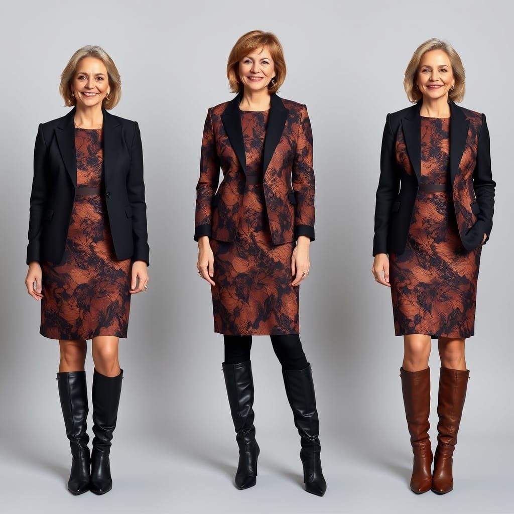 Businesswomen in Abstract Black and Brown Blazers