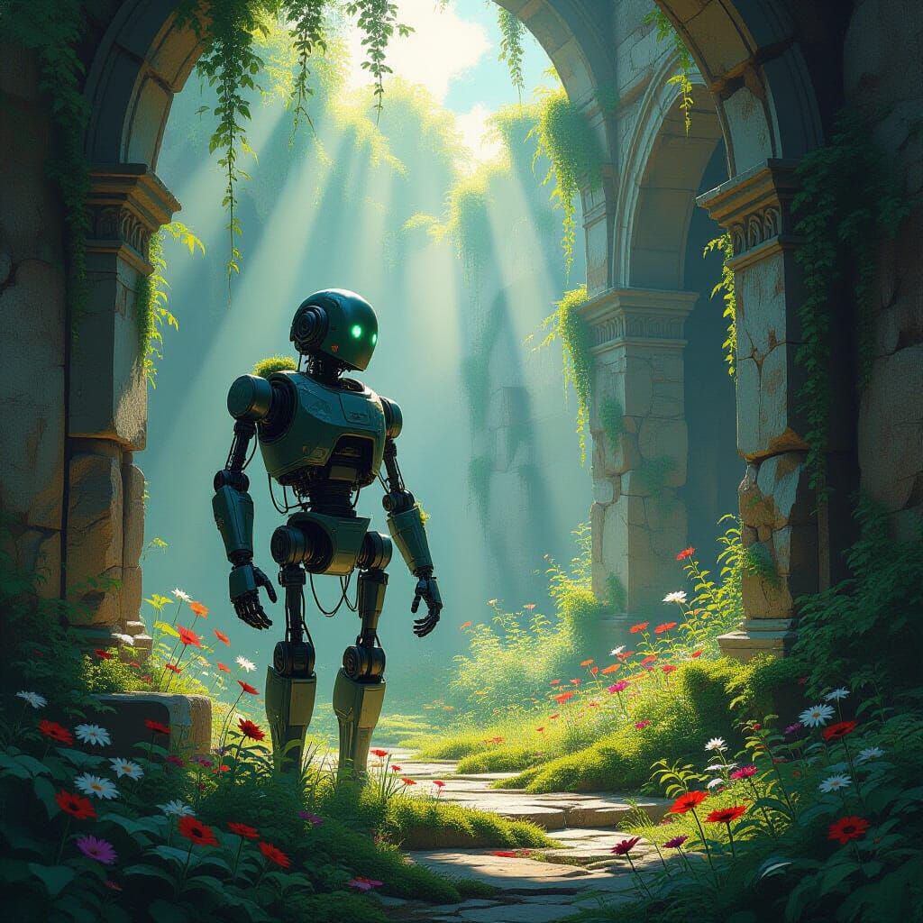 Moss-Covered Automaton in Ancient Ruins