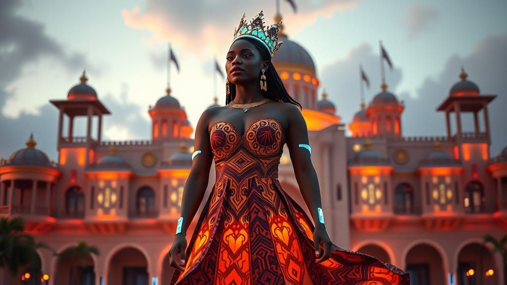 Cyberpunk African Tech Royalty in Neon Palace